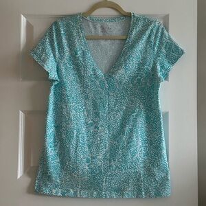 Lilly Pulitzer Blue Patterned V-Neck Top